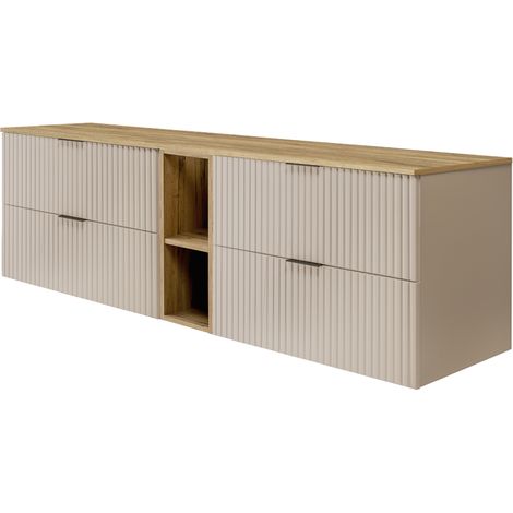 Mobile lavabo, Cashmere / Rovere Craft + maniglia nera, 180(2 x 80 + 20) x 57 x 46 cm + Piano (1/5)