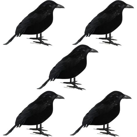 5 Pièces Faux Corbeaux Noirs Halloween, Oiseaux Artificiels à Plumes pour Décoration de Fête, Jardin, Maison, Terrasse (1/5)