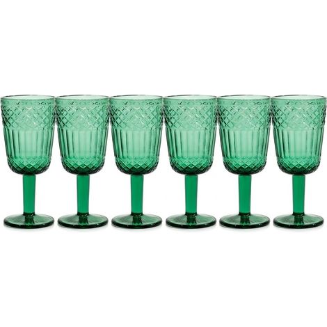 Set 6 Calici Imperiali VERDI in Pasta di Vetro bicchiere GREEN Antico Vintage 30cl  Lavorazione a Rilievo per Acqua e Vino Ideali per una Tavola speciale e Raffinata  Casa e Ristorazione