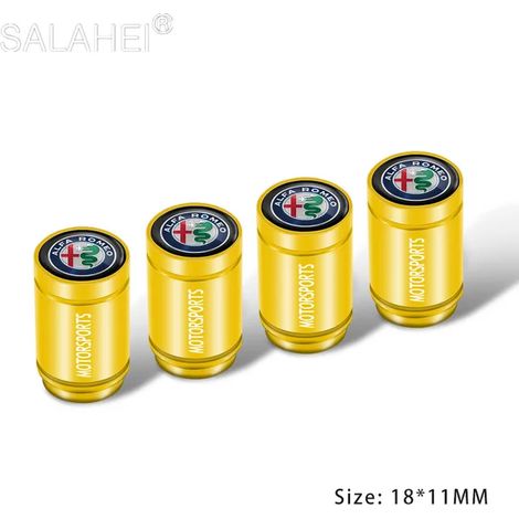 (Jaune) Bouchons de valve de pneu en alliage (4 pièces) compatibles avec les modèles 159 Giulietta, Giulia, 147, 156 Mito et Stelvio GT Sportiva. (1/5)