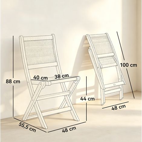 Chaise pliante d'extérieur en acacia avec assise et dossier en corde PP tressée, 2 pièces (1/5)