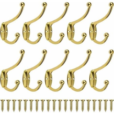10er-Pack Retro-Haken-Garderobenständer zur Wandmontage, Vintage-Metall-Türhaken für Bad, Küche, Schlafzimmer, Flur, Gold