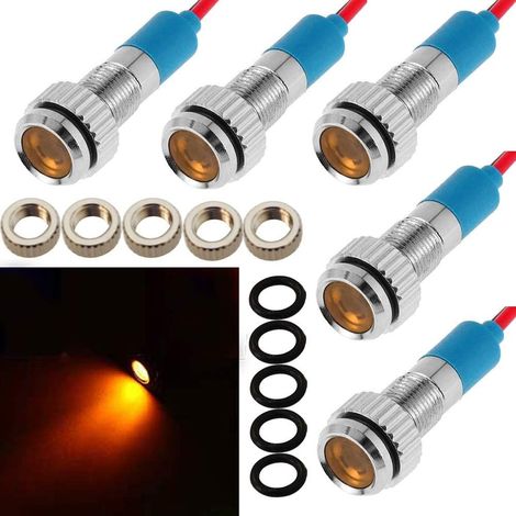 DOLASO 5 Stück gelbe 12 V 8 mm Armaturenbrett-LED-Warnanzeigelampe, geeignet für Autos, Lieferwagen, Boote und andere Universalfahrzeuge (1/5)