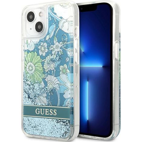 Hülle für iPhone 13 mini, Guess Liquid Glitter Flower Grün (1/5)
