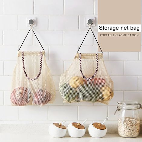 Lot de 3 sacs de rangement suspendus en filet pour pommes de terre, oignons et légumes - Sacs de rangement réutilisables (1/3)
