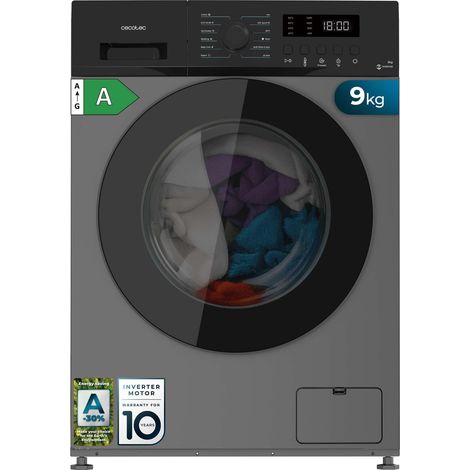 Cecotec Lavadora 9K Carga Frontal Bolero DressCode 9155 Inverter Steel. Clase A-30%, 1400RPM, 12 Programas, Motor Inverter Plus