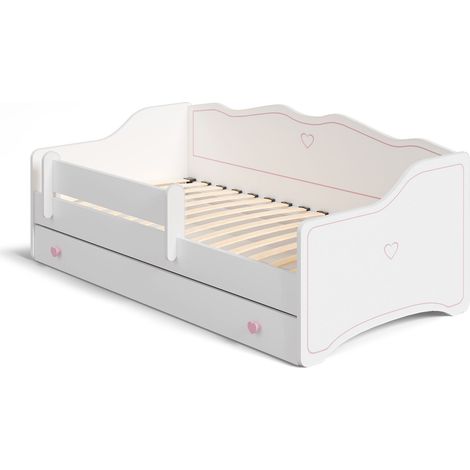 Lit enfant EMMA avec tiroir et barreau 80x160 rose