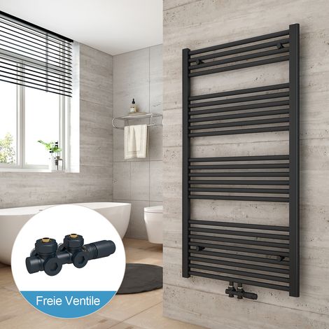 Heilmetz Radiadores toalleros de agua conexión intermedia Incluye conexiones de radiador 120x50cm Antracita Radiador + Antracita Válvula