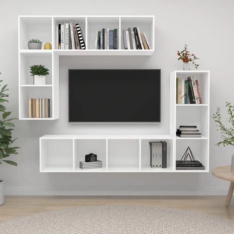 4 Piece TV Cabinet Set White Engineered Wood vidaXL (1/5)