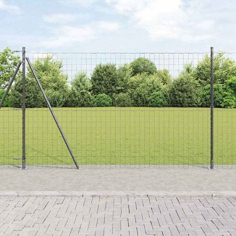 Zaun mit Pfosten Grau 1,6 x 10 m Stahl und PVC