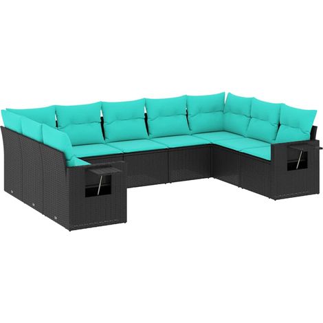 Maison Exclusive - 9-teiliges Gartensofa-Set mit Kissen, schwarze (1/5)