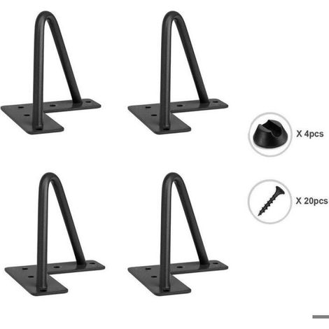 Pieds de Meuble Noir 4pcs Pieds Epingle Chaise Table DIY avec 20 Vis + 4 Protège Pieds - 10cm (1/3)