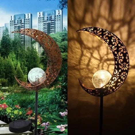 1 Lampe solaire, Design rétro, Fer et verre, Blanc chaud, Pour jardin (1/4)