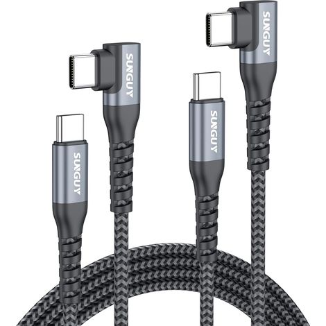 USB C vers USB C Câble Coudé à 90° 2 m Charge rapide 60 W, câble tressé de type C pour données, compatible Android Auto et CarPlay pour 17/16/15, MacBook, iPad (1/5)