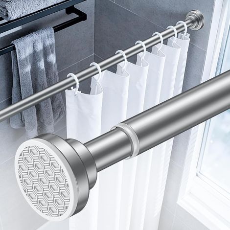 Tringles À Rideaux Sans Perçage, Tringle À Rideau De Douche Réglable De 82 À 204 Cm, Tringle À Tension À Ressort Antidérapante, Acier Inoxydable Antirouille Pour Salle De Bain (1/5)