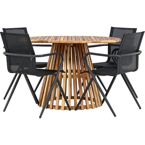 Lumpur set de jardin table Ø120cm naturel, 4 chaises noires. (1/5)