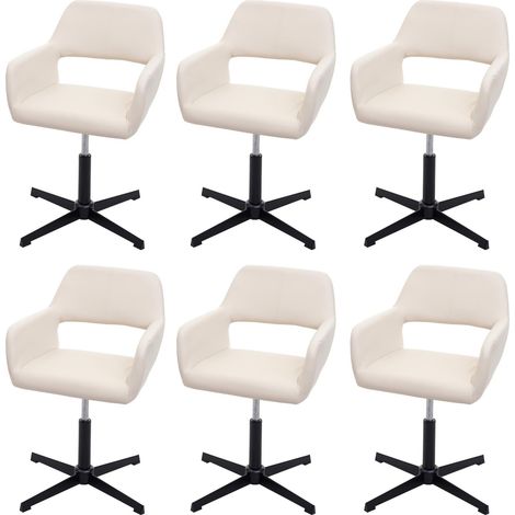 6er-Set Esszimmerstuhl HHG-501 IV, Stuhl Küchenstuhl, Retro höhenverstellbar Drehmechanismus Kunstleder creme, Fuß schwarz