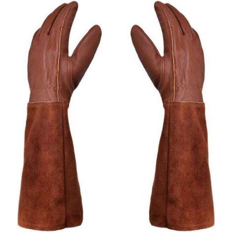 Gants de jardinage unisexes - Paire de Gants de Jardinage - Protection Cuir - Gants de Jardinage pour les Épines et Ronces et Gants de Travail--Marron--M (1/5)