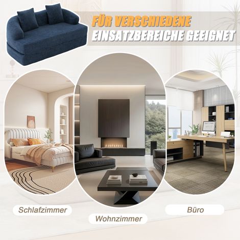 Canapé-lit transformable 2-en-1 deux personnes, revêtement en tissu Polyester bleu marine profond et chic (1/4)