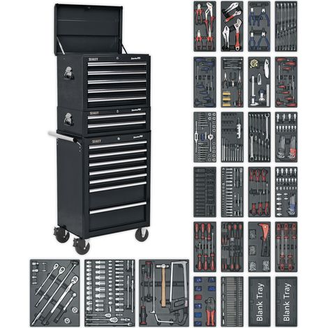 Sealey SPTCOMBO2 Superline PRO&reg Tool Chest Combination 14 Drawer with 1179pc Tool Kit - Black (1/2)