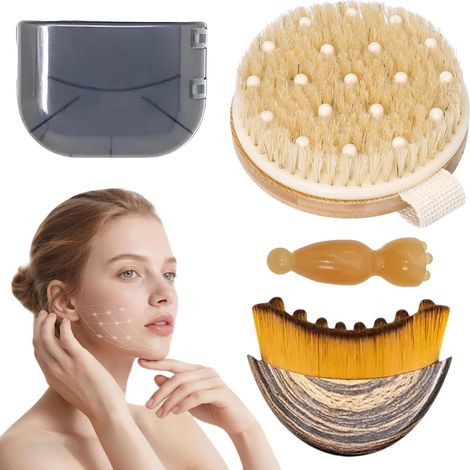 3 Pcs Dry Brushes Face Body Massage Brush Lymphatic Drainage Tool Jawline Jaw Sculpture Neck Relaxing Exfoliating Care (1/5)