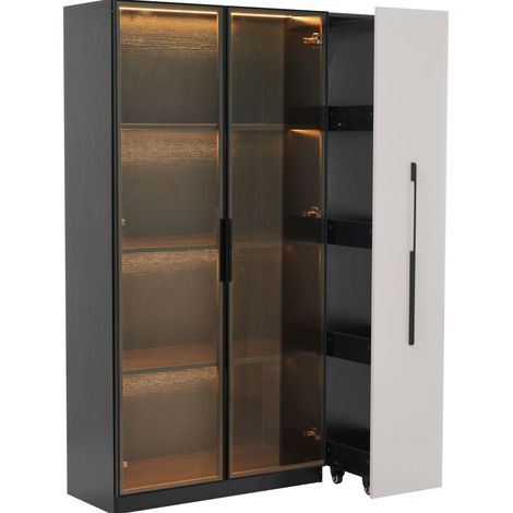 Multifunktionsschrank mit Glasvitrine und LED, 110,5 x 35 x 160 cm, Schwarz-Weiß, HOMVRA (1/5)