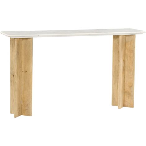 Consolle in marmo e legno di mango Bianco e naturale chiaro - NEYALIA (1/5)