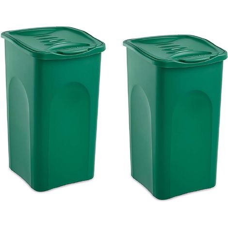 Set 2 Bidoni pattumiere per la Raccolta Differenziata 50 litri verde Plastica Carta Vetro Indifferenziato metallo organico casa ufficio locale commerciale giardino terrazzo (1/4)