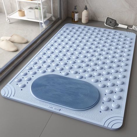 Antirutsch-Badegummimatte für Kinder und Erwachsene – Multifunktionale Duschmatte mit Drainage, Wasserisolierung und Massage – Hellblau, 70 x 36 cm