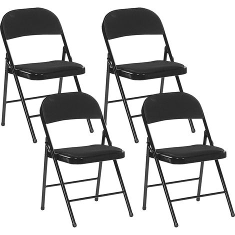 Beliani – Lot de 4 chaises pliantes en métal et tissu noir – Confort optimal – Structure robuste – Pour salle à manger et bureau (1/5)