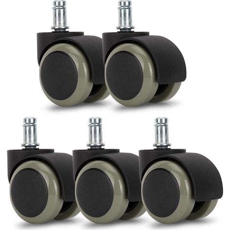 Rotelle per sedia da ufficio - Set di 5 rotelle - Ruote di ricambio 11/50 mm - Base silenziosa per pavimenti duri - Grigio (1/5)