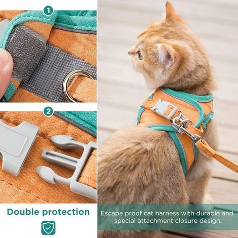 Harnais et laisse pour chat, veste de marche confortable pour chat avec laisse, laisse de style gilet pour chat, anti-fuite, laisse spéciale pour chats qui marchent (1/4)