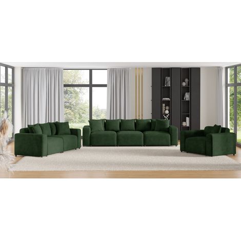 Sofaset Designersofas MEGAN 3-2-1 in Stoff Poso Dunkelgrün (1/5)