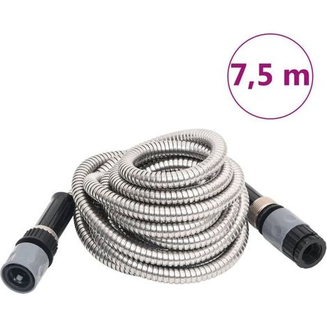 Tuyau d'arrosage avec embout argenté, 0,6 pouce x 7,5 mètres, acier inoxydable. (1/5)