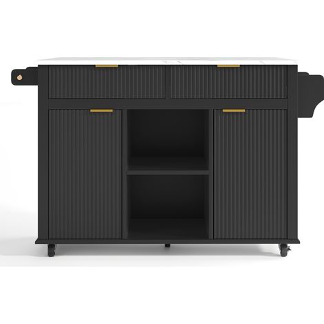 Isola da cucina su ruote 143 x 45 x 89,5 cm con piano ribaltabile, MDF, nero (1/5)