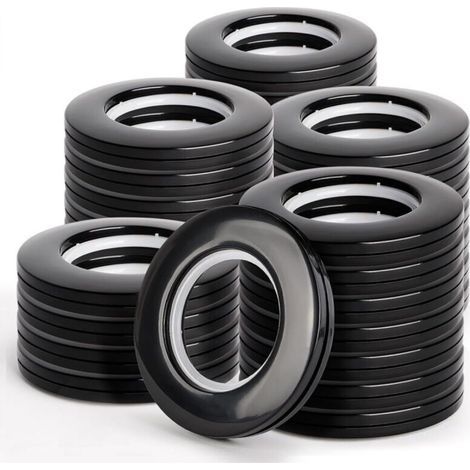 [JAMAIS UTILISÉ] Anneaux de Rideaux 42mm en PP - 32 Pièces Noires pour Tringle à Rideaux - Anneaux d'Oeillet pour Bricolage et Fenêtre (1/4)