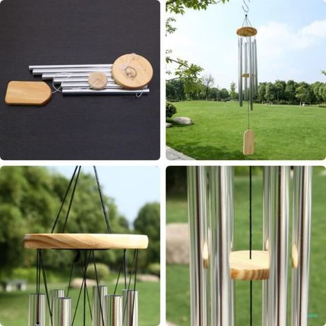 1 Carillon à vent, 6 tubes en aluminium, design moderne, résistant aux intempéries, pour jardin et balcon (1/4)