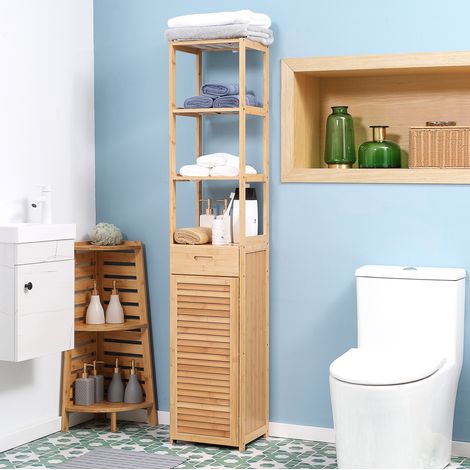 Mobile bagno in bambù, 3 ripiani, cassetto, 32 x 30 x 163 cm, naturale DESVIAE (1/5)