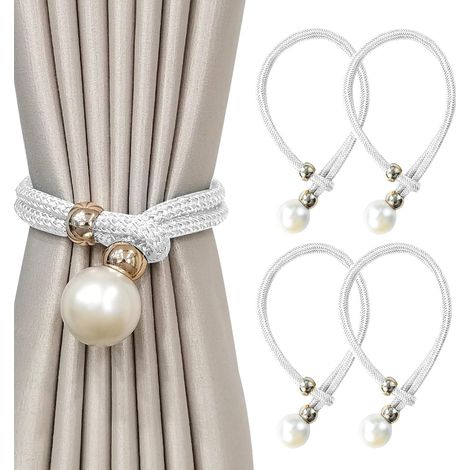 4 Pièces Embrasse pour Rideaux,Embrases pour Voilages Grandes Perles pour Décoration de Maison, Bureau Etc. (Blanc) (1/5)