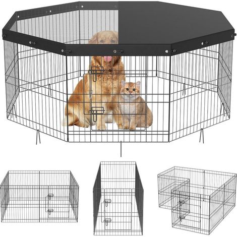 En Métal 8 Panneaux Parc pour Chien et Chiot Enclos Pliable Sécurisé avec Couverture pour Intérieur Extérieur Camping (1/5)
