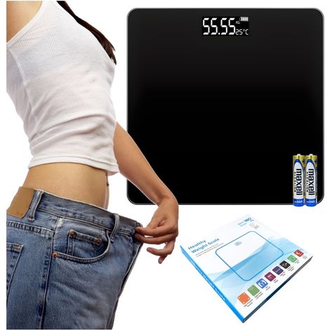 Báscula electrónica de baño de cristal con pantalla LED, delgada y precisa, capacidad de hasta 180 kg + pilas.