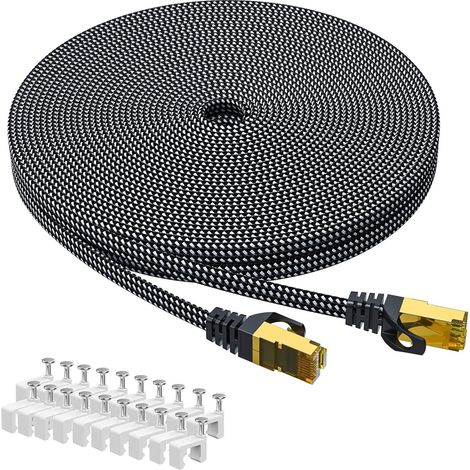 Cat 8 Ethernet Cable 40m, Cat8 Flat Braided High Speed (40Gbps 2000MHz/s), Gigabit Rj45 STP Shielded LAN Patch Cable Wire for Network Modem Router Patch Panel (1/5)