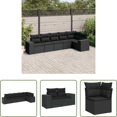 vidaXL Canapé en résine - Salon de jardin 6 pcs avec coussins noir résine tressée (1/5)
