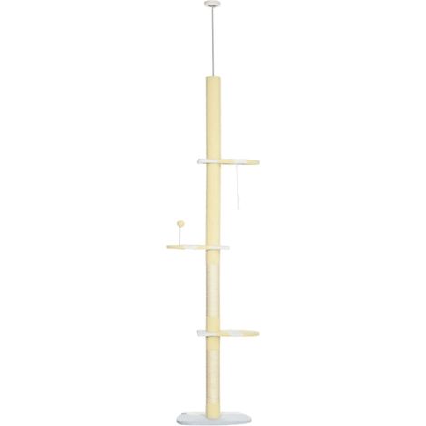 Arbre à Chat du Sol au Plafond Réglable 220-260cm Griffoir Poteaux Jute en Bois de Pin pour Chats jusqu'à 5 kg (1/5)