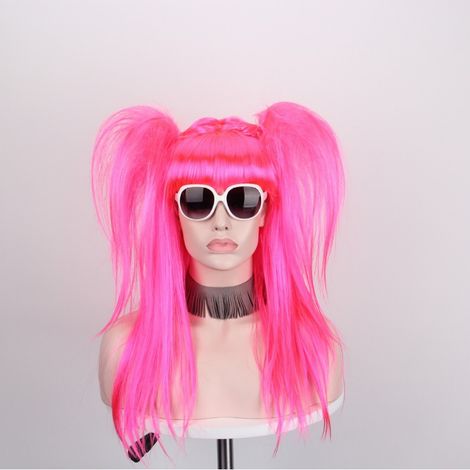 Perruque queue de cheval longue à clipser pour femmes, queue de cheval épaisse à cordon avec fixation par griffes, couleur rose vif éclatant, idéale pour les cosplays Lolita et Anime, les fêtes costum (1/3)
