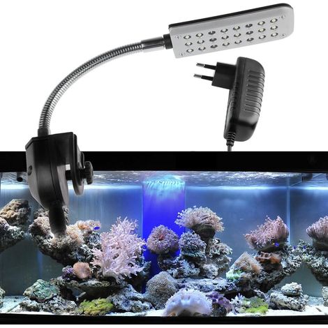 Luz De Acuario Led MINKUROW, Puede Girar 360 ° Luz De Acuario Led Blanca Y Azul Con Clip, Utilizada Para Iluminación De Decoración De Acuarios (1/5)
