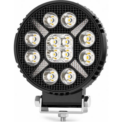 Phare de Travail LED Rond pour Voiture, Faisceau Principal Blanc et Feu Diurne Orange Séquentiel, Tout-Terrain et Chariot Élévateur (1/5)