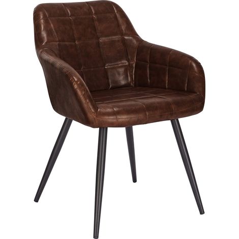 Woltu – Chaise de salle à manger rembourrée similicuir – Dossier incurvé ergonomique – Structure métal – Hauteur assise 47cm – Brun foncé (1/4)