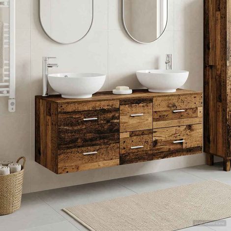 vidaXL Bathroom Furniture Set 3 pcs Old Wood 129 x 44.5 x 80 cm (1/5)