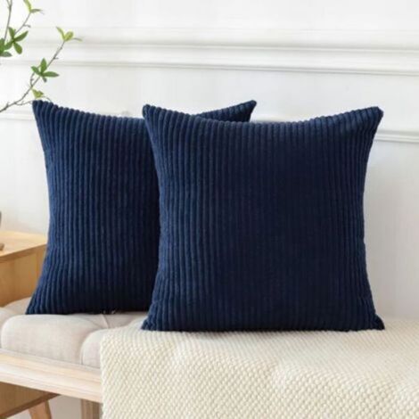 LaBlanc - Lot de 2 housses de coussin, velours côtelé, décoratives, pour canapé/canapé/salon, 45 x 45 cm, bleu marine (1/5)